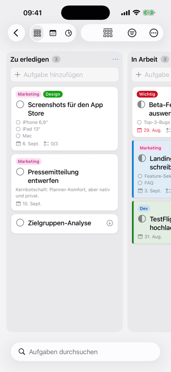 Kanban Planner on iPhone — Board · buckets and cards