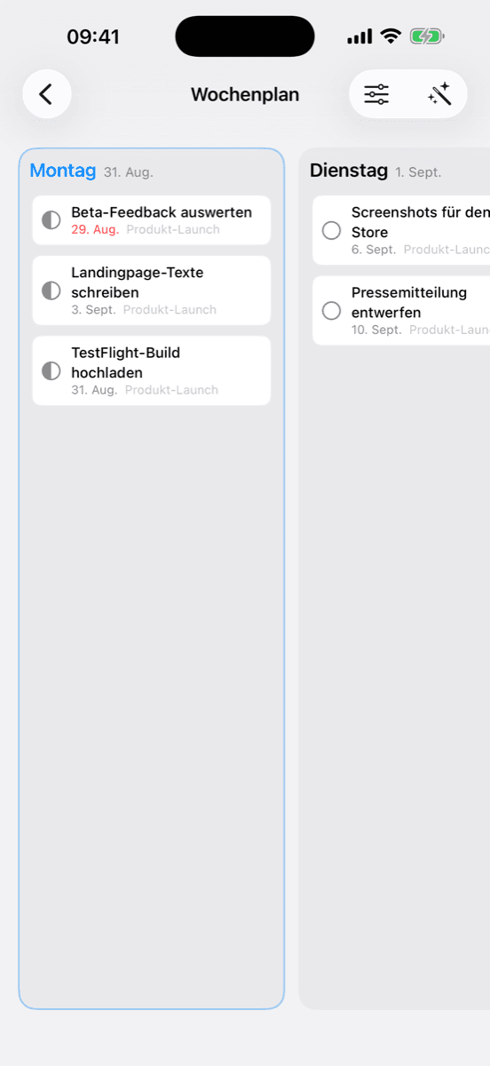 Kanban Planner on iPhone — Week plan